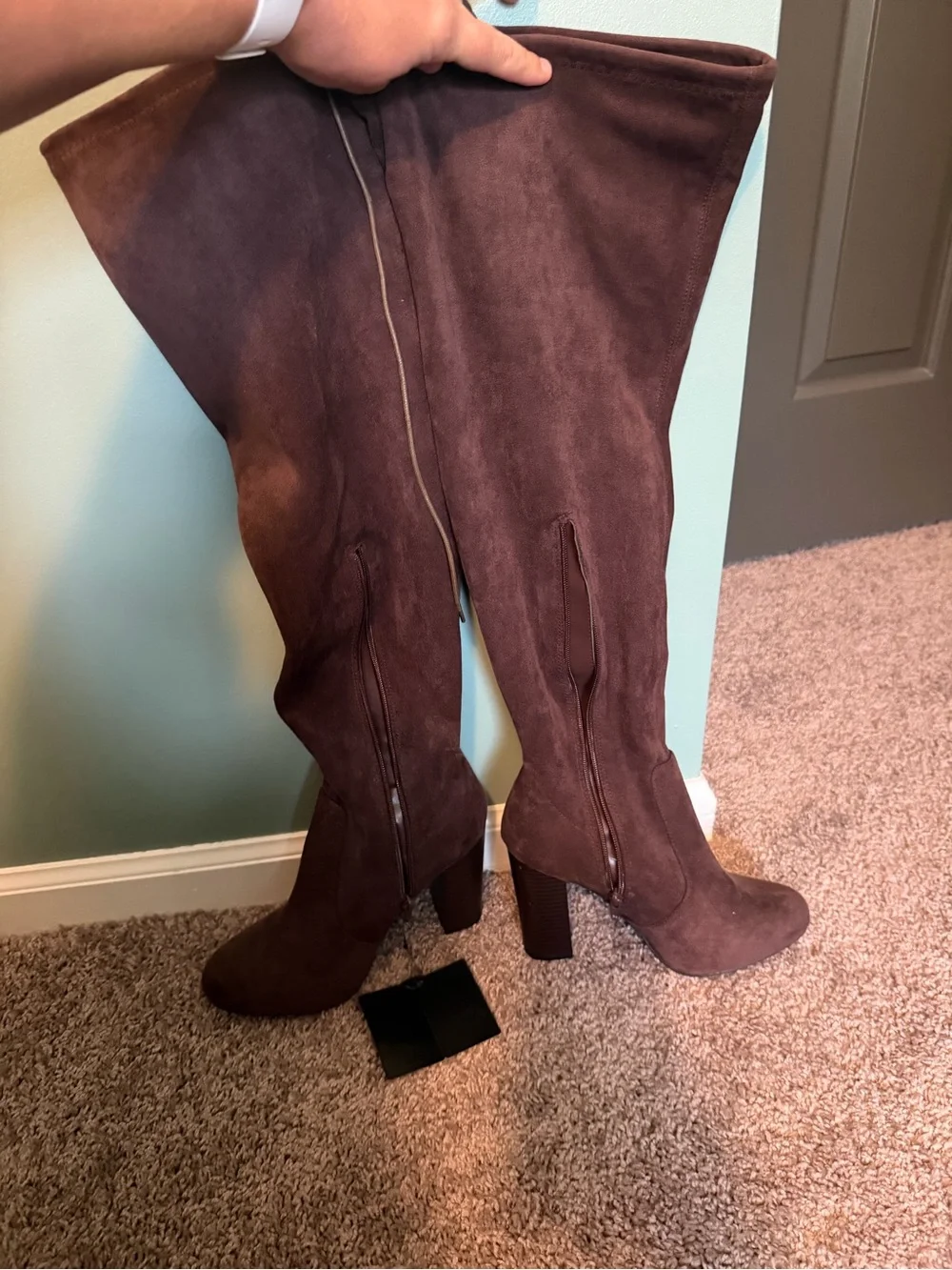 Forever 21 Chocolate Brown Over-the-Knee Suede Block Heel Boots